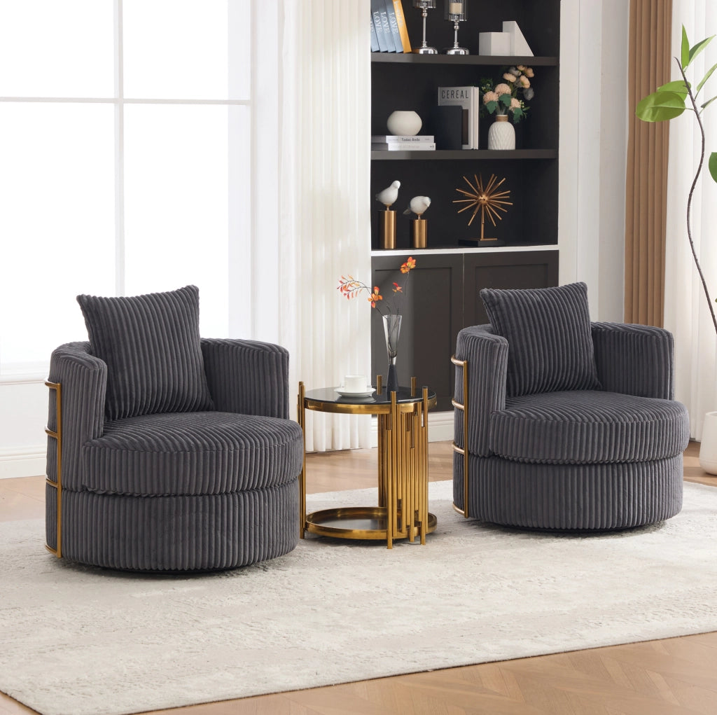 Poltrona girevole 360° in tessuto corduroy grigio; 76x79x78 cm; con vano contenitore