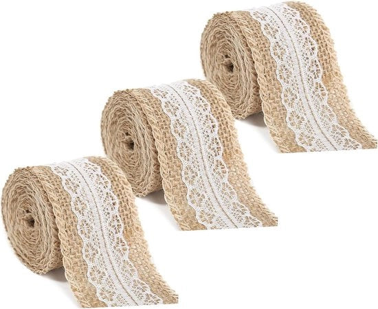 Bianca naturale striscia - Tela di juta - 3 rotoli - Rotolo di striscia di juta - Striscia di juta per il fai da te - Decorazione di nozze - Confezioni di regalo - Artigianato - Decorazione di juta e striscia