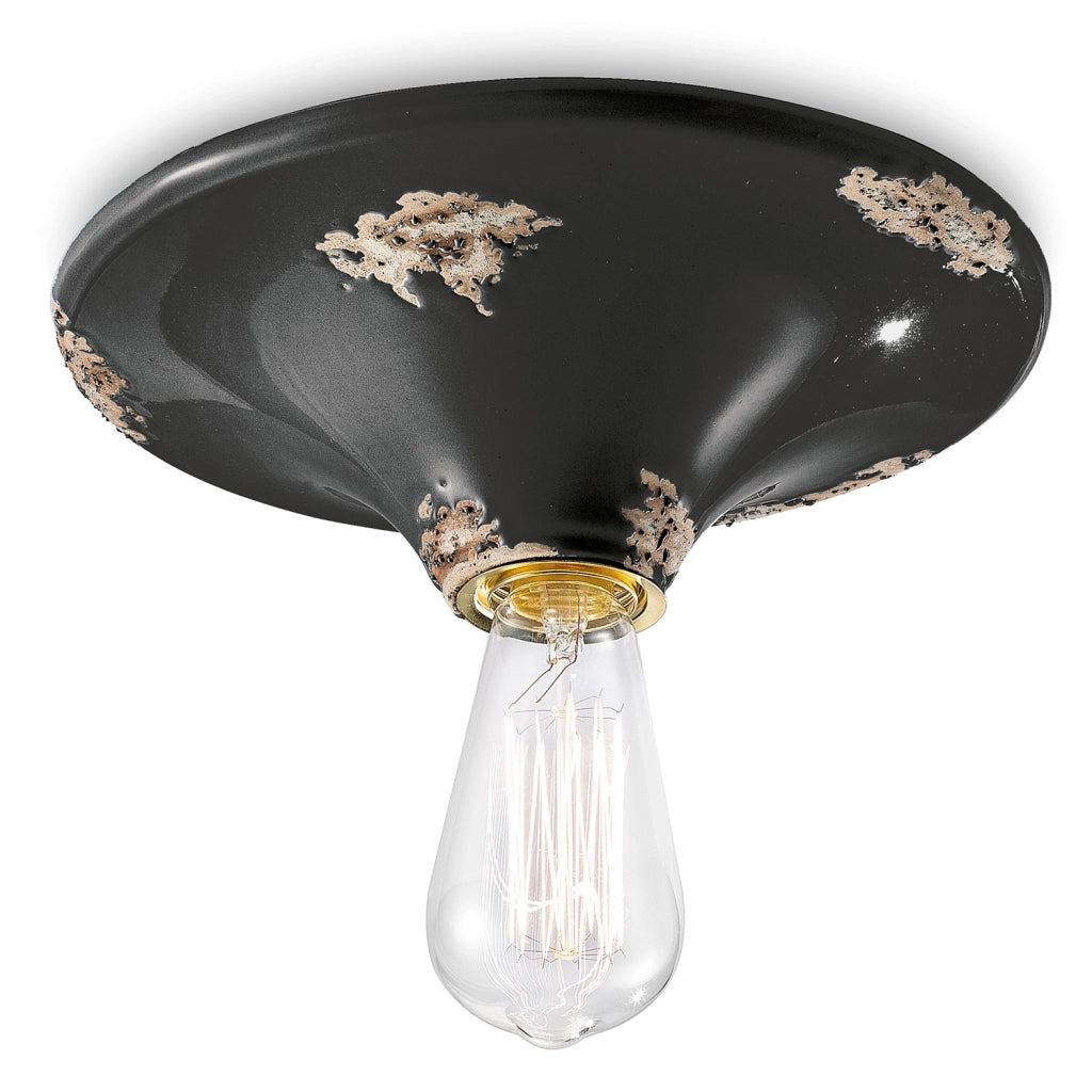 Plafoniera Vintage Tonda Grande Ceramica Nera 1 Luce E27