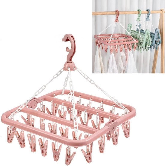 Linea di asciugatura per abbigliamento 2 pezzi con 32 ganci per capi intimi e pantaloni - per tenda da campeggio caravan viaggio armadio - rastrello di asciugatura con chiusura a clip resistente al vento