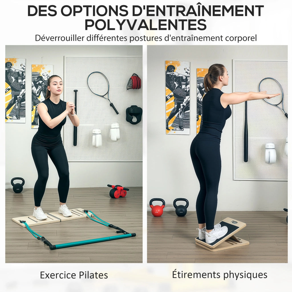 Set Pilates con barra e bande elastiche ¨C zephmum ¨C blu, tavola inclinabile regolabile