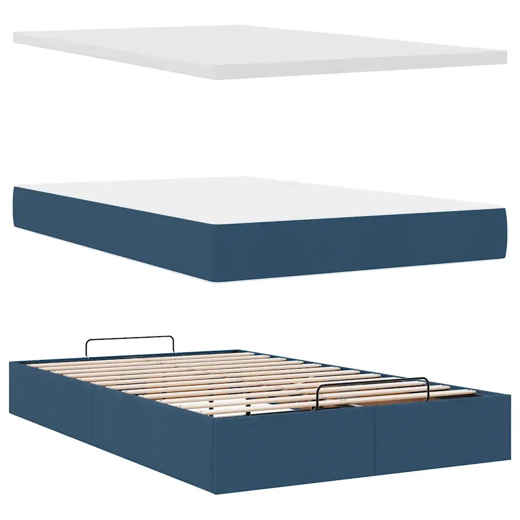 Struttura Letto Pouf con Materasso Blu 120x190 cm in Tessuto 3311531