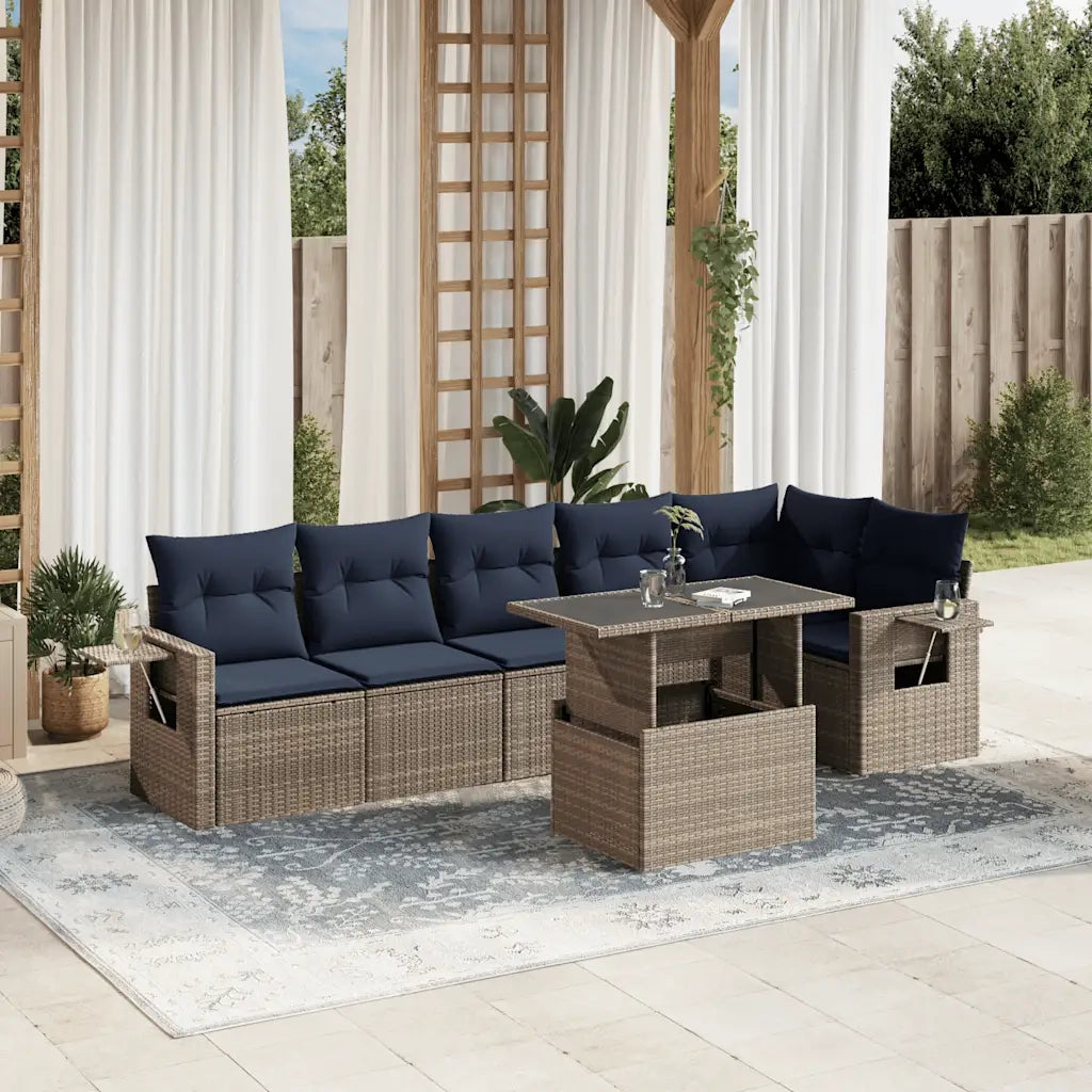 Set Divani da Giardino 7 pz con Cuscini Grigio in Polyrattan 3267921