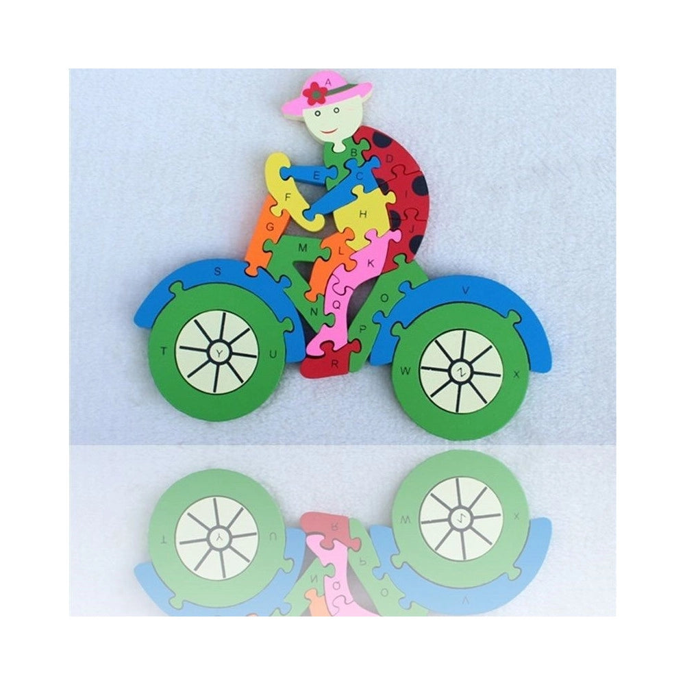 Trade Shop - 3d Puzzle Legno Forma Di Bici Educativo Lettere Numeri Bambini Imparare -