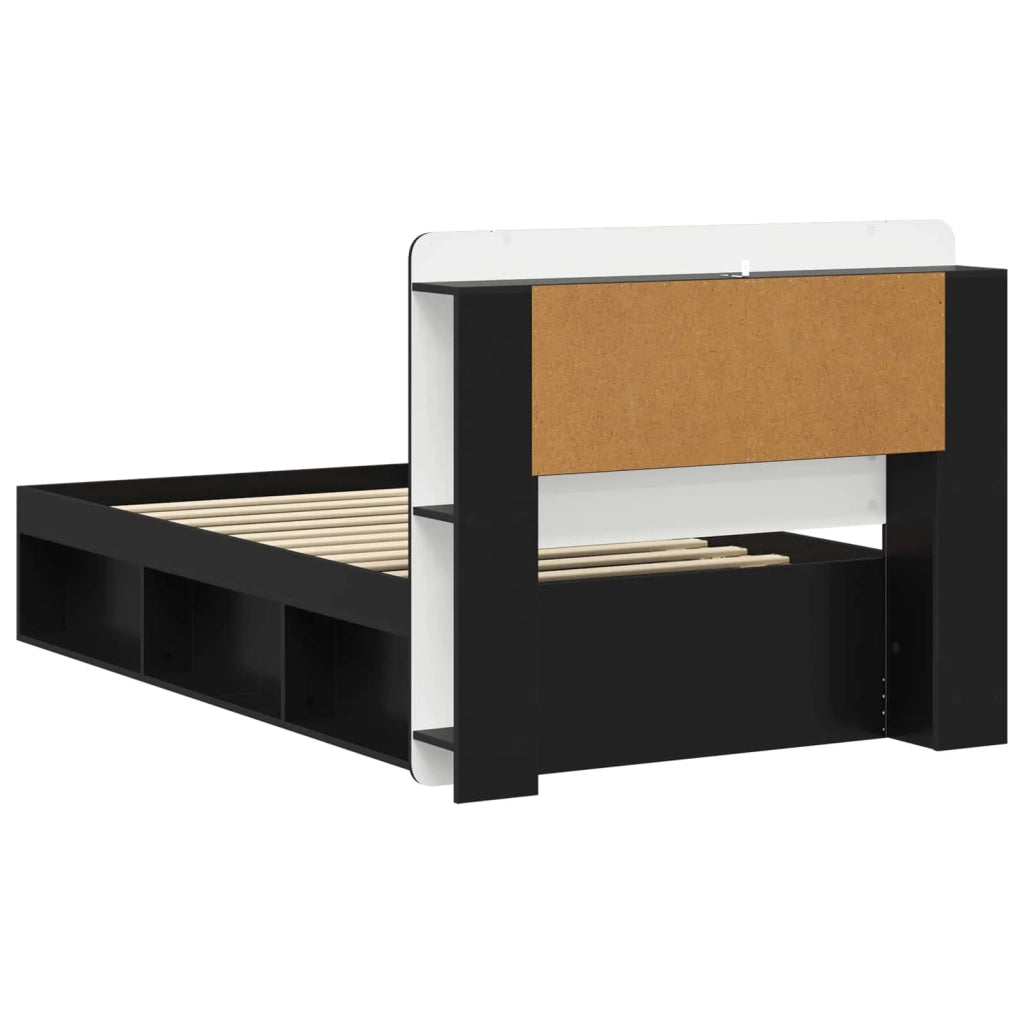 Telaio del letto con storage con testiera Nero 90 x 200 cm