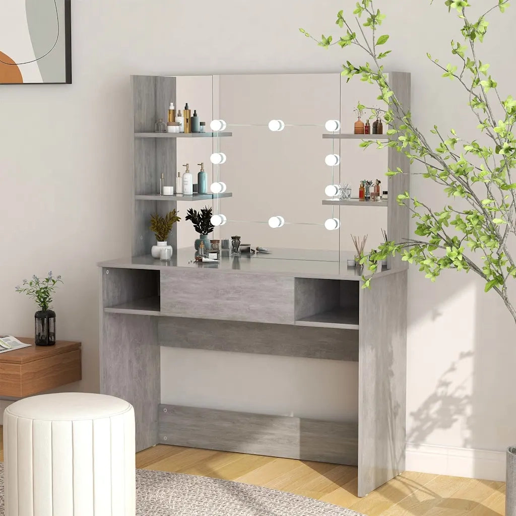 Toeletta | Tavolo da Trucco con Luci LED 100x40x135 cm in MDF Grigio Cemento