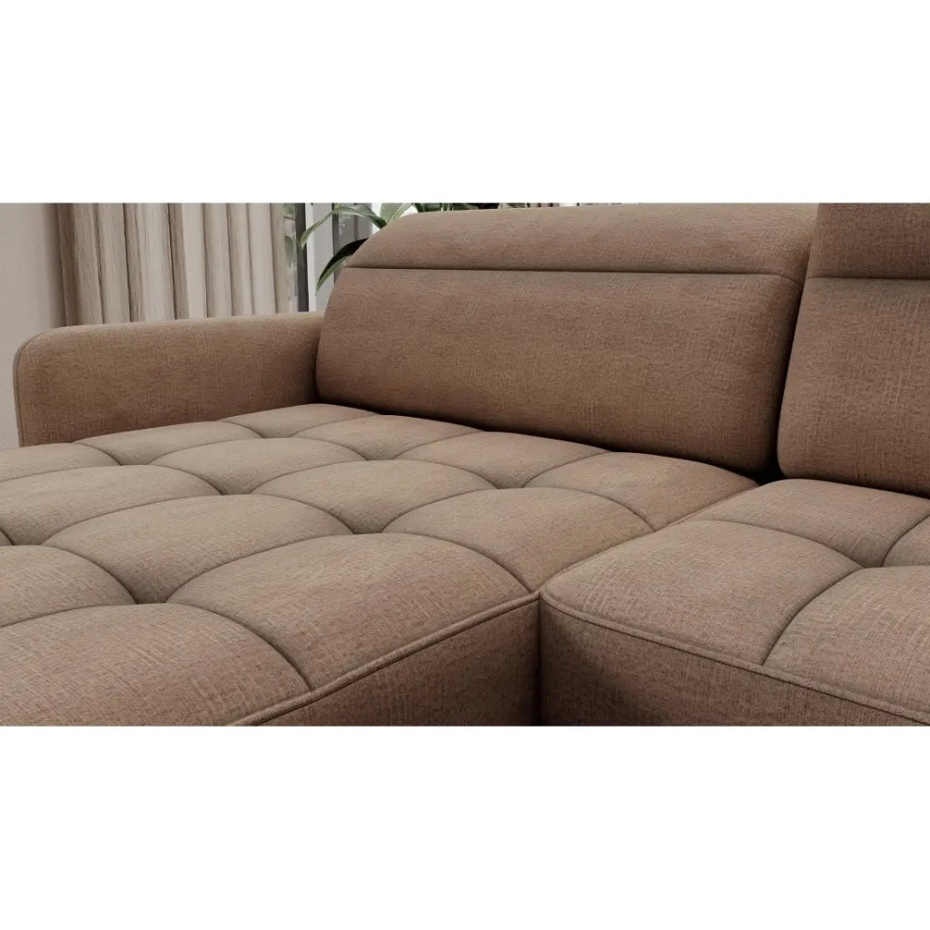 Divano angolare trasformabile BERTHO 306 cm marrone chiaro - Angolo sinistro con contenitore