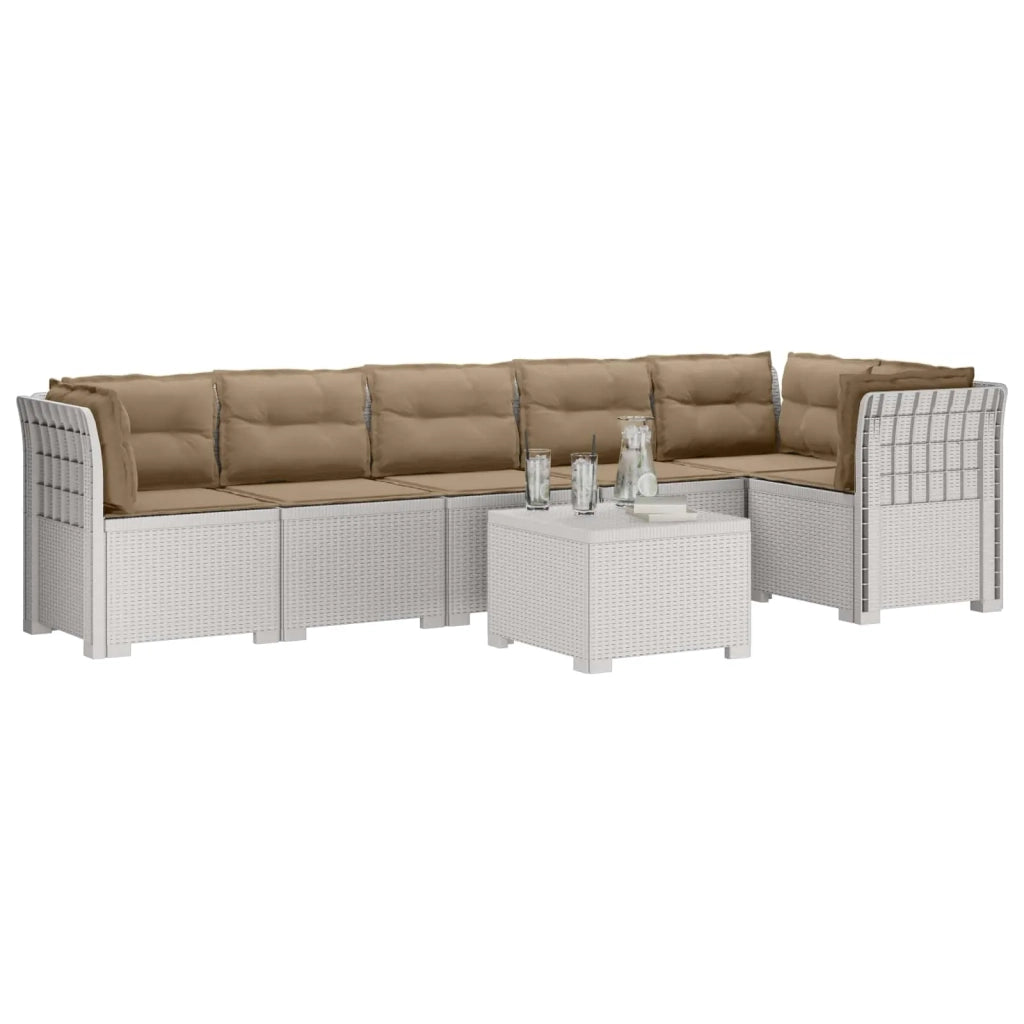 Divano da Giardino 6 Posti con Cuscini Aspetto Rattan PP Bianco 3444132