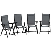 SET 4 SEDIE DA GIARDINO PIEGHEVOLI E TRASPIRANTI CON BRACCIOLI IN ACCIAIO E POLIESTERE 56X69X106 CM GRIGIO