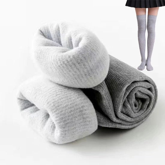 Set di calze femminili fino alle ginocchia, imbottiti con pelliccia di fleece per il calore, morbidi e respiranti, con compressione leggera per effetto dimagrante e formatore, 53cm, Grigio chiaro