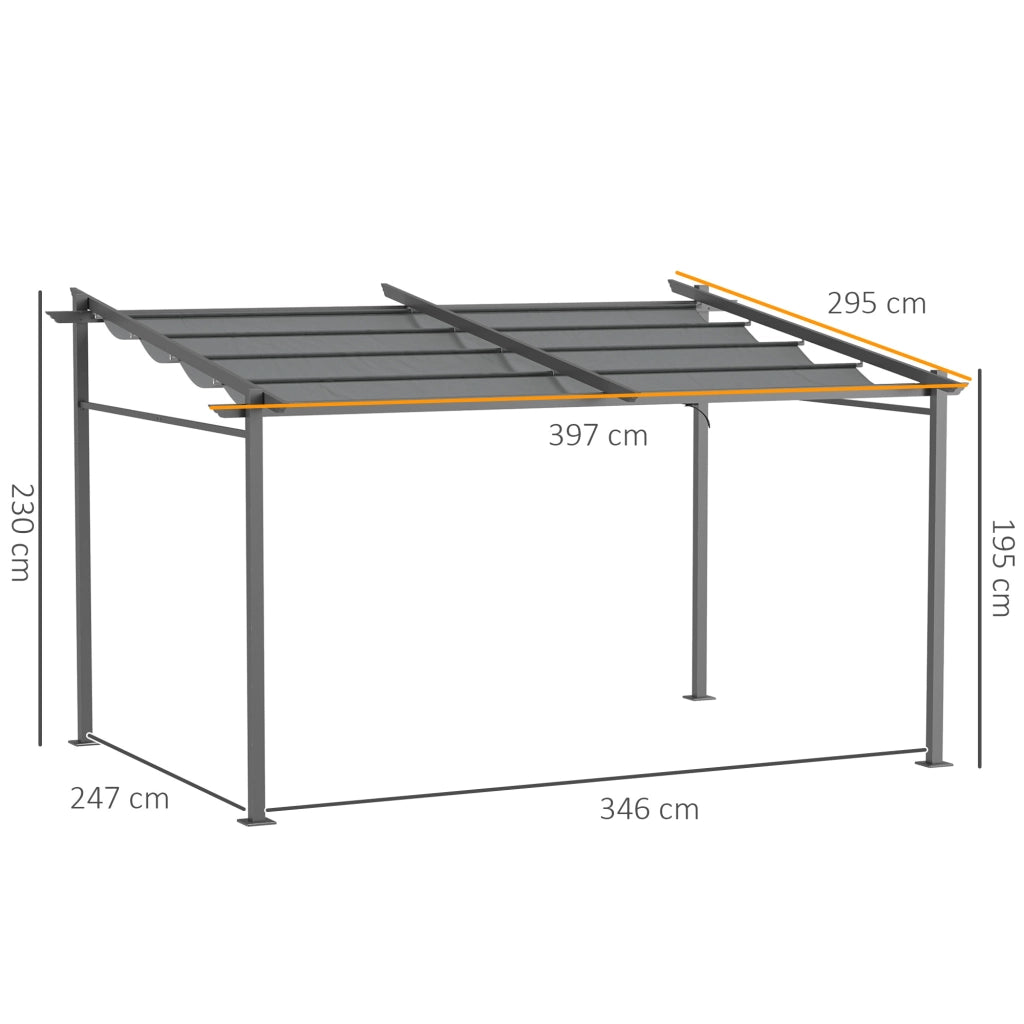 Pergola retrattile 4x3 m ¨C zephmum ¨C grigio, struttura metallo, tessuto polyester