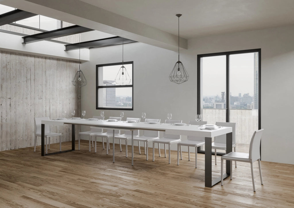 Tavolo allungabile 90x160/420 cm Tekno Bianco Frassino telaio Antracite