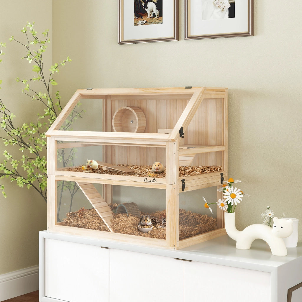 Gabbia per Criceti in Legno 3 Piani ¨C zephmum ¨C 80x50x76 cm Naturale