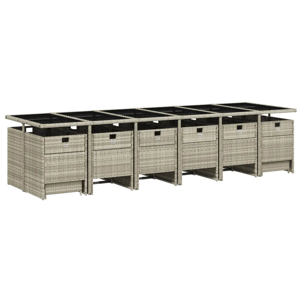 Set da Pranzo da Giardino 17pz con Cuscini Grigio in Polyrattan