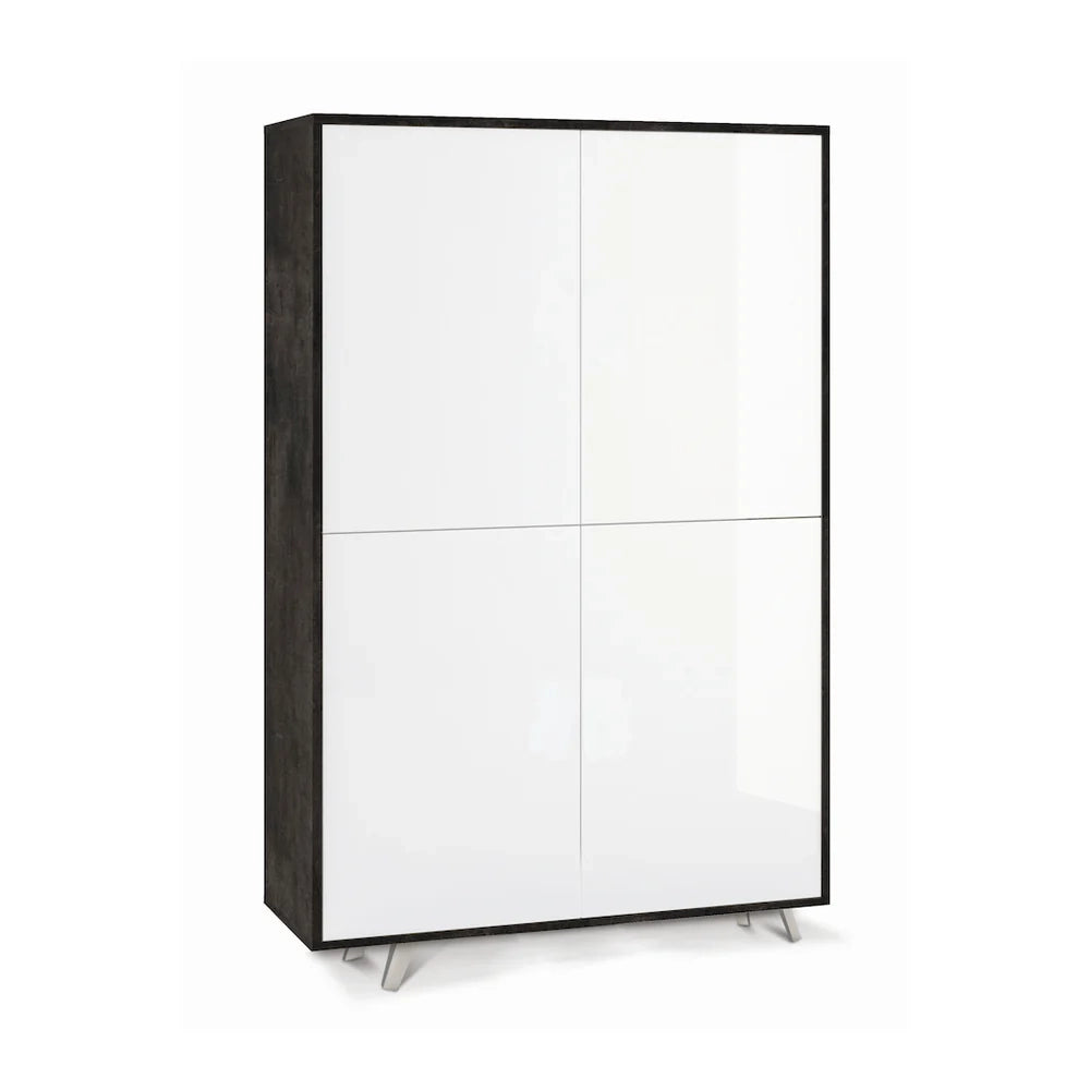 Armadio mobile 4 ante con apertura push-pull 107x41x169h cm in kit colore Ossido nero e Bianco