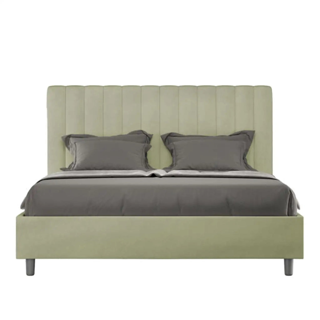 Letto matrimoniale francese senza rete imbottito 140x210 microfibra tè verde Agueda