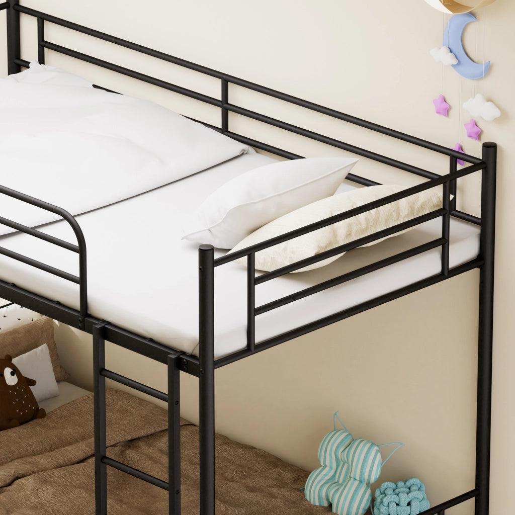 Letto a castello 90 × 190 cm con scala e barriera di sicurezza, senza materasso, in acciaio, nero