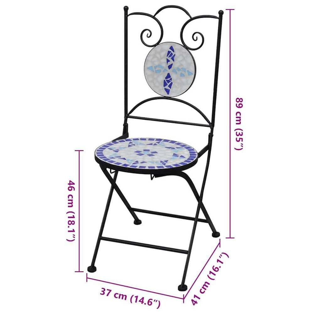 Bistro Chairs, Folding, 2 Pieces, Ceramic, Blue And White