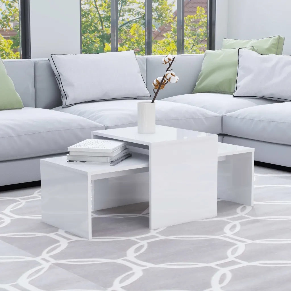 Set Tavolini da CaffÃ¨ Bianco Lucido 100x48x40 cm in Truciolato cod mxl 14154