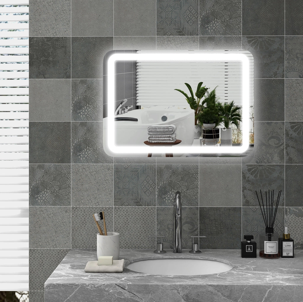 Specchio da bagno LED 50 x 70 cm con comando tattile e antiappannamento