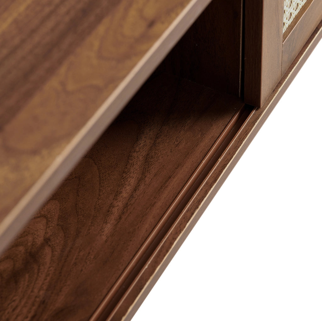 Tavolino da caffè in MDF con anta scorrevole in rattan; 105 x 55 x 40 cm; marrone