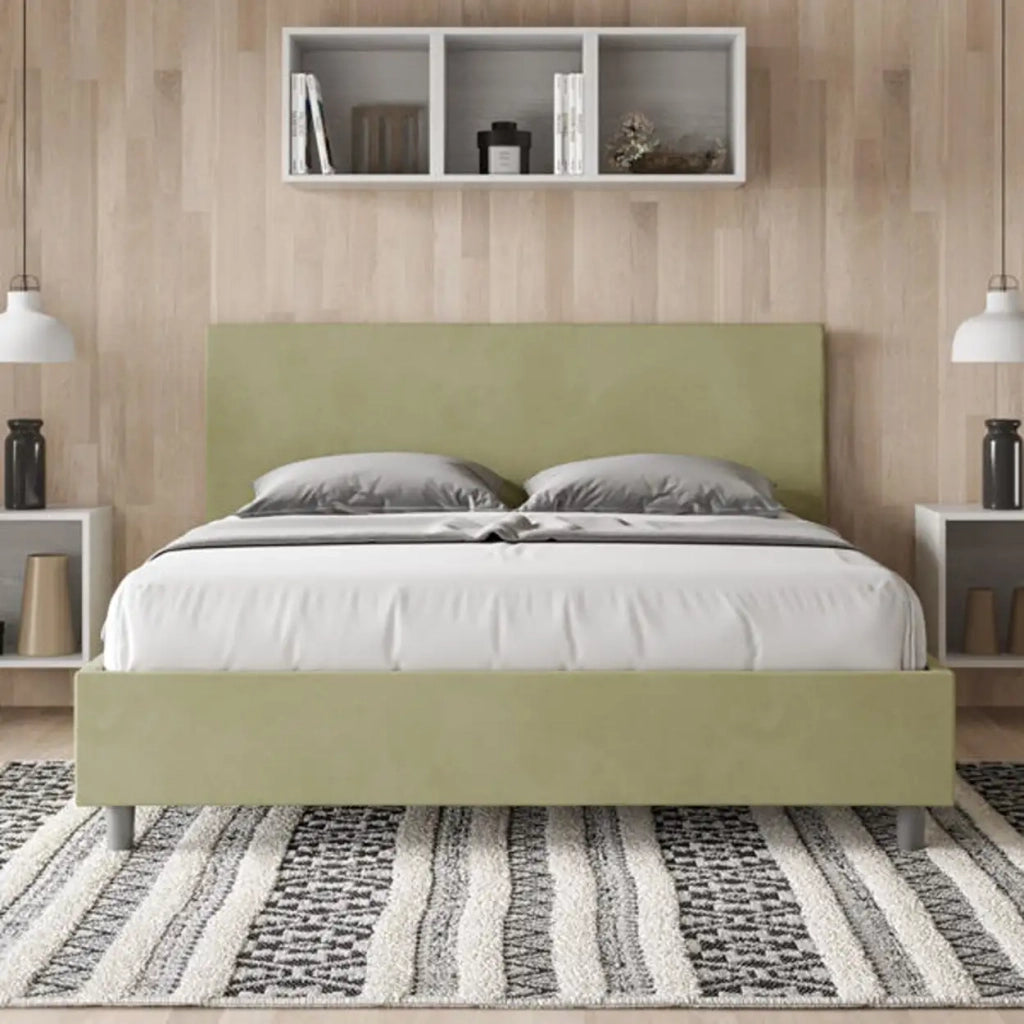 Letto matrimoniale con rete imbottito 160x200 microfibra tè verde Adele