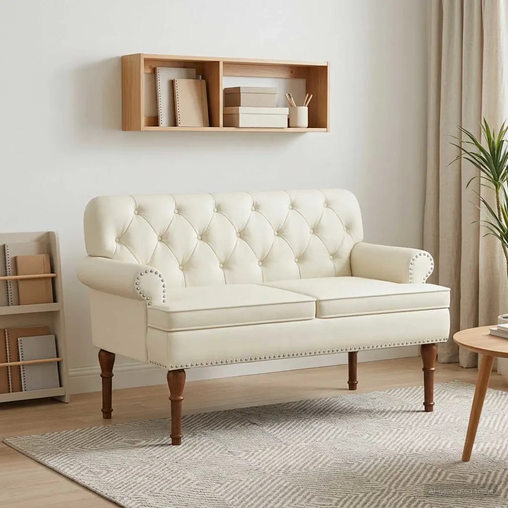 Loveseat con bottoni imbottiti Crema 120 x 65 x 77 cm 42041857