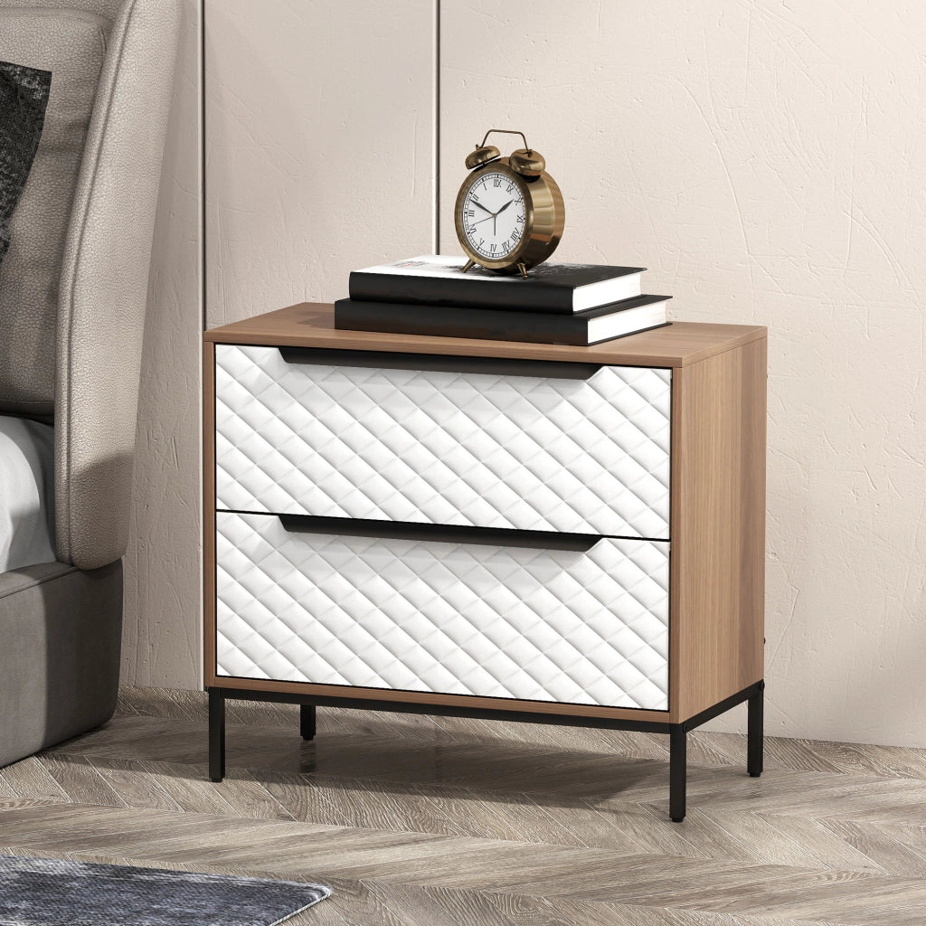 Cassettiera 2 Cassetti Tessuto Frontale Diamante ¨C Xylo ¨C Naturale e Bianco
