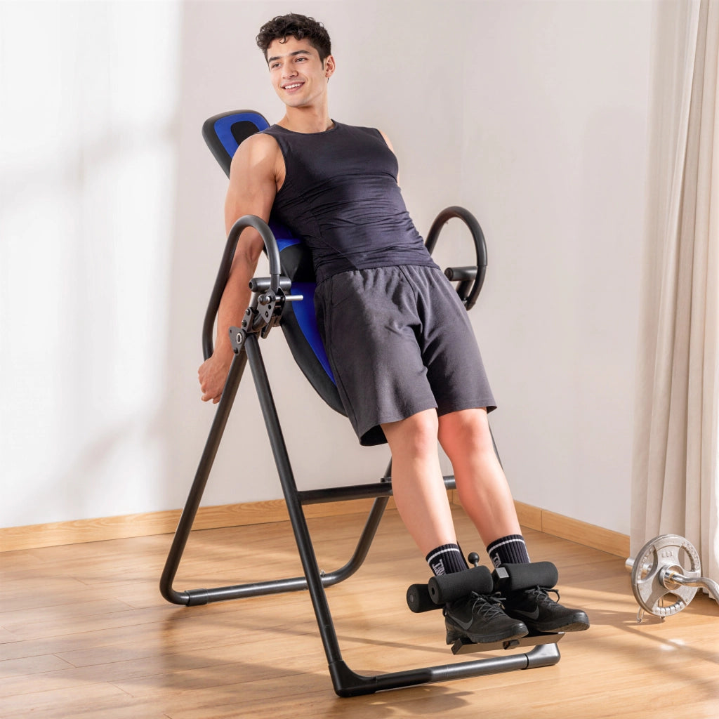 Tavolo Pieghevole con Rulli Altezza Regolabile 140-203 cm ¨C zephmum ¨C Nero e Blu