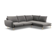 Cosmopolitan Design - Divano angolare destro "Vienna" 6 posti in velluto grigio chiaro 