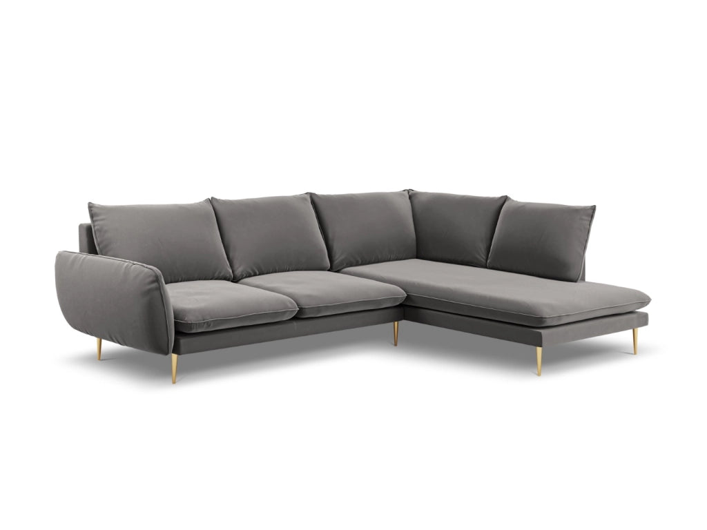 Cosmopolitan Design - Divano angolare destro "Vienna" 6 posti in velluto grigio chiaro 