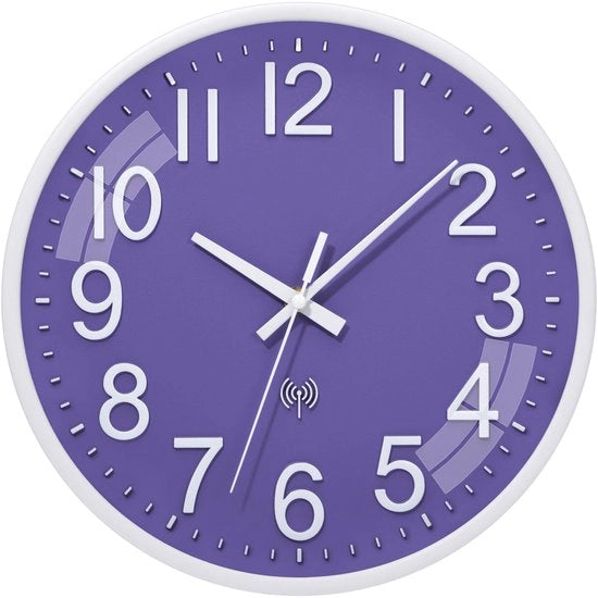 Orologio da Parete Radiocomandato, Silenzioso, 30 cm Cristallo, Funzionante a Batterie, Grande Orafo da Parete, Facile da Leggere, Ideale per Casa, Cucina, Camera da Letto, Ufficio, Scuola (Blu)