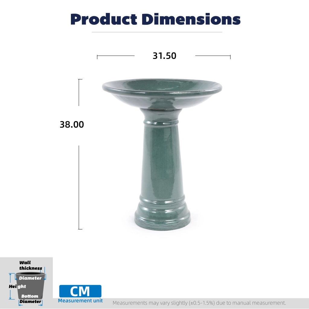 Vasca per uccelli in ceramica ¨C Minimal ¨C verde, per giardino balcone, ? 31,5xH38 cm, resistente alle intemperie