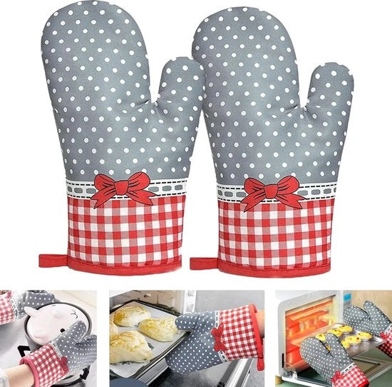 Manopole per forno, guanti termoresistenti, panno termoresistente, guanti termoresistenti e antiscivolo per griglia, guanti da forno in poliestere/cotone, adatti per cucinare, cuocere e grigliare.