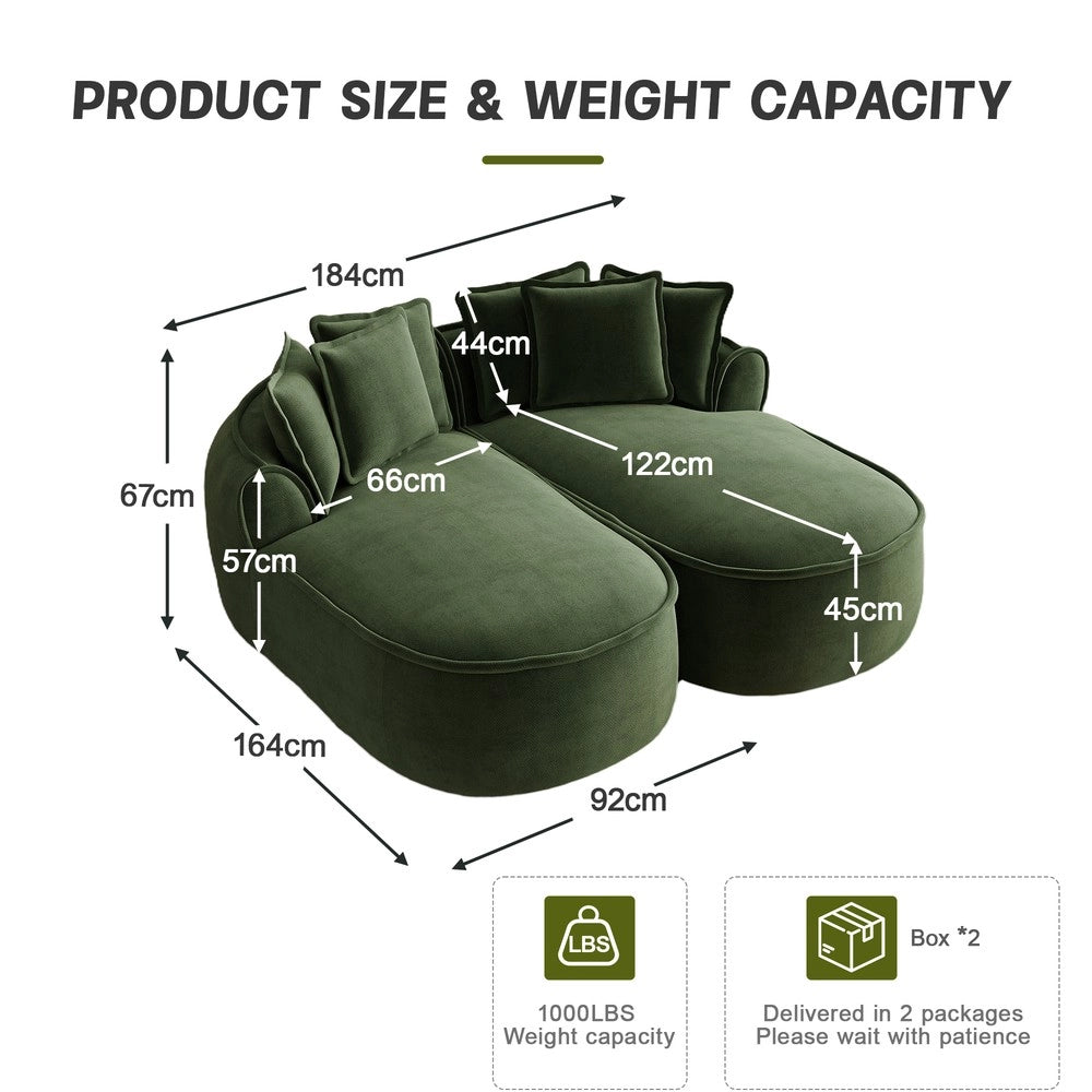 Divano Chaise Longue Doppio in Chenille con Cuscini ¨C Xylo ¨C Verde