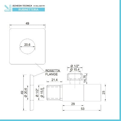 Rubinetto sottolavabo quadrato 1/2 x 1/2 cromato