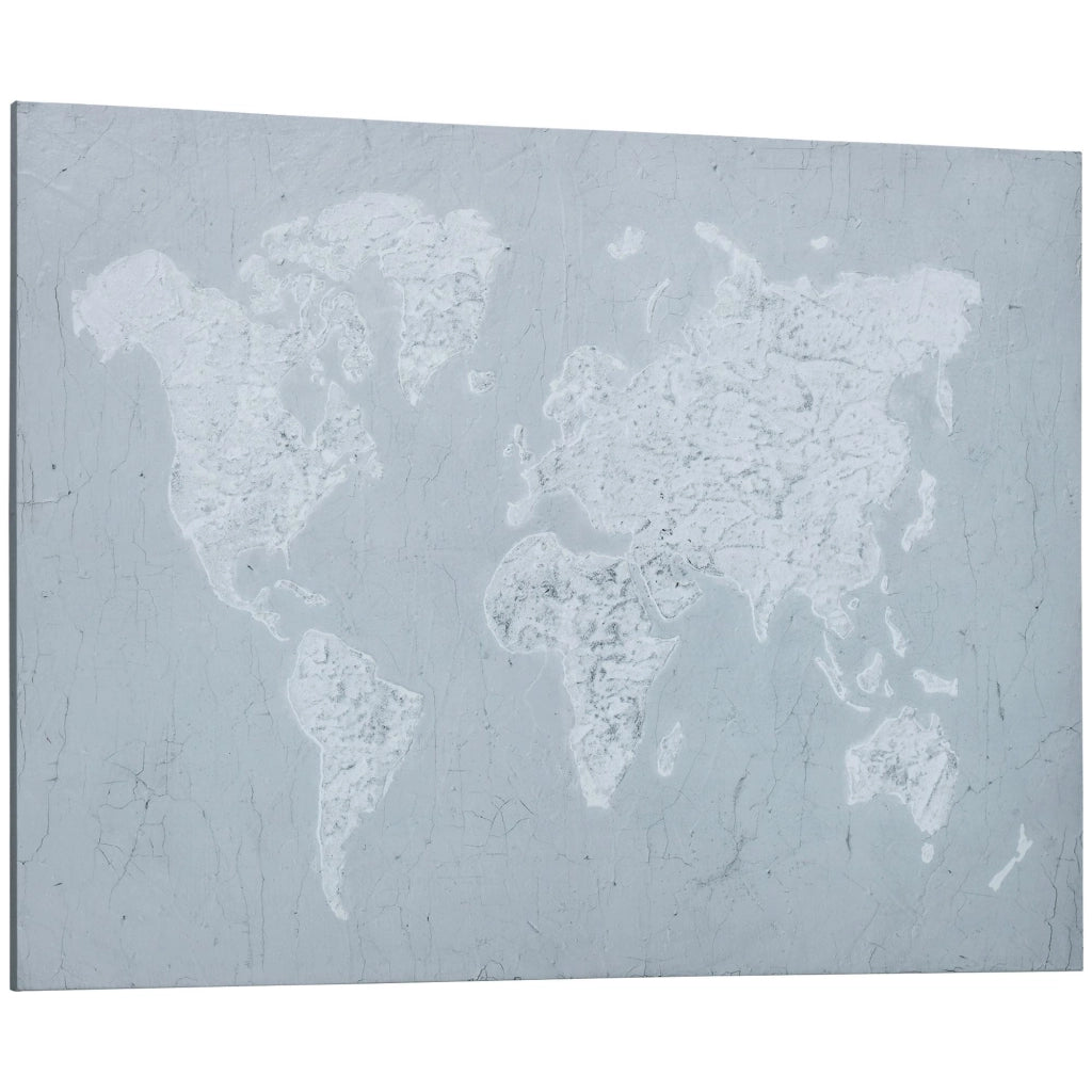 Stampa su Tela Mondo 120x90 cm in Legno di Pino Grigio e Bianco