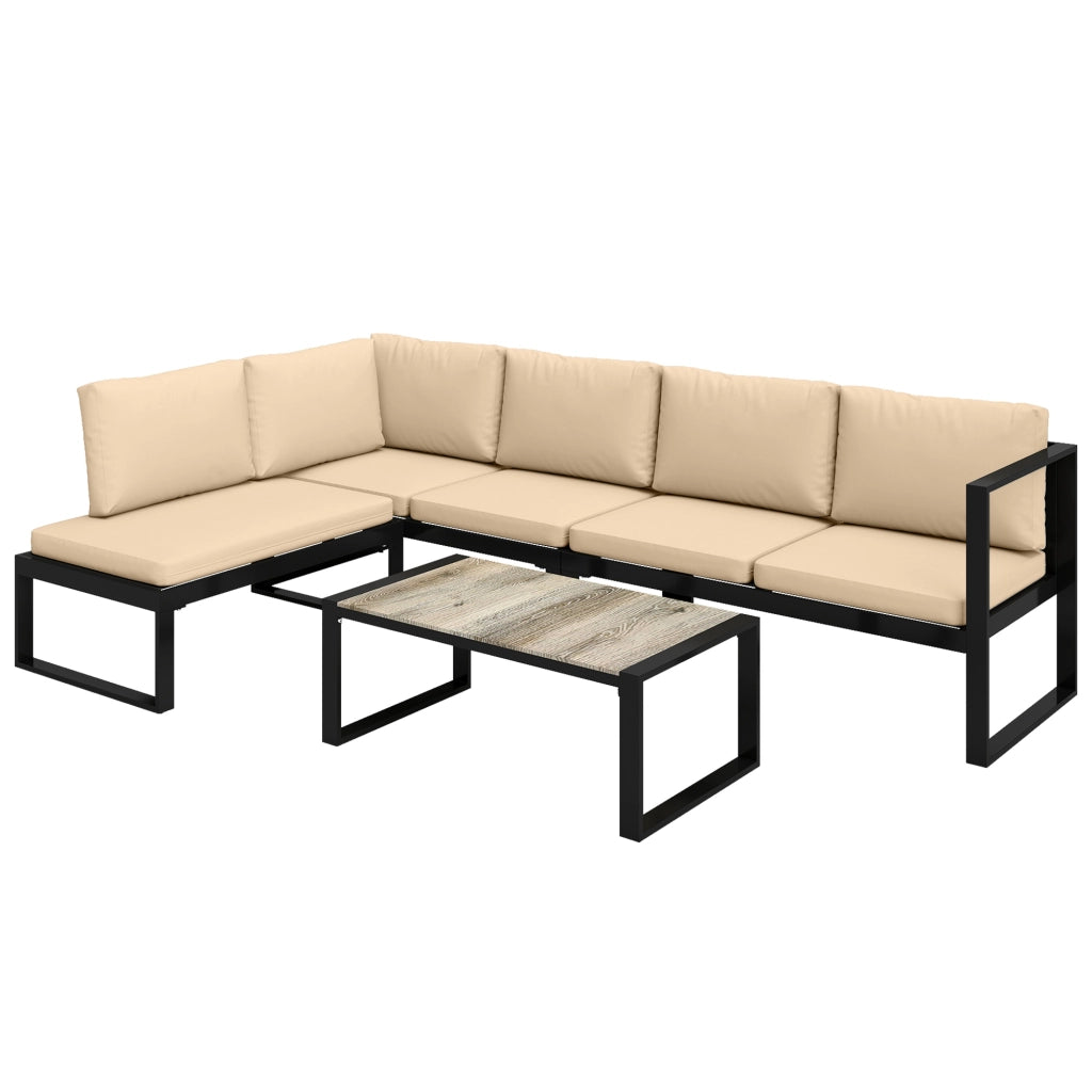 Set di mobili da giardino a 4 pezzi; 2 divani da 2 posti; poltrona senza braccioli e tavolino da caffè; kaki