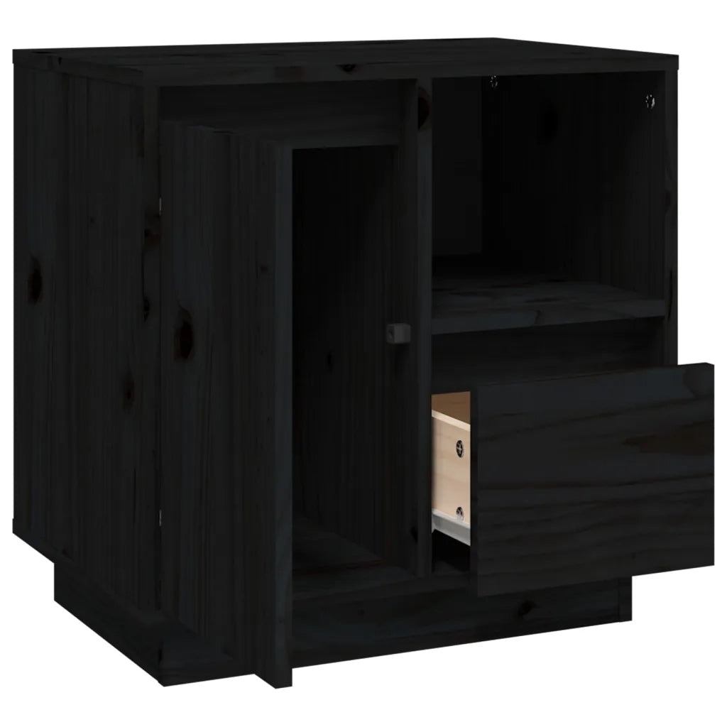Comodino Nero 50x34x50 cm in Legno Massello di Pino 814487