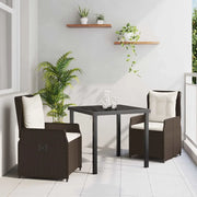 Set da Pranzo per Giardino 3 pcs Marrone polyrattan