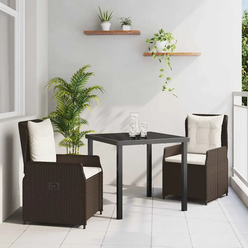 Set da Pranzo per Giardino 3 pcs Marrone polyrattan