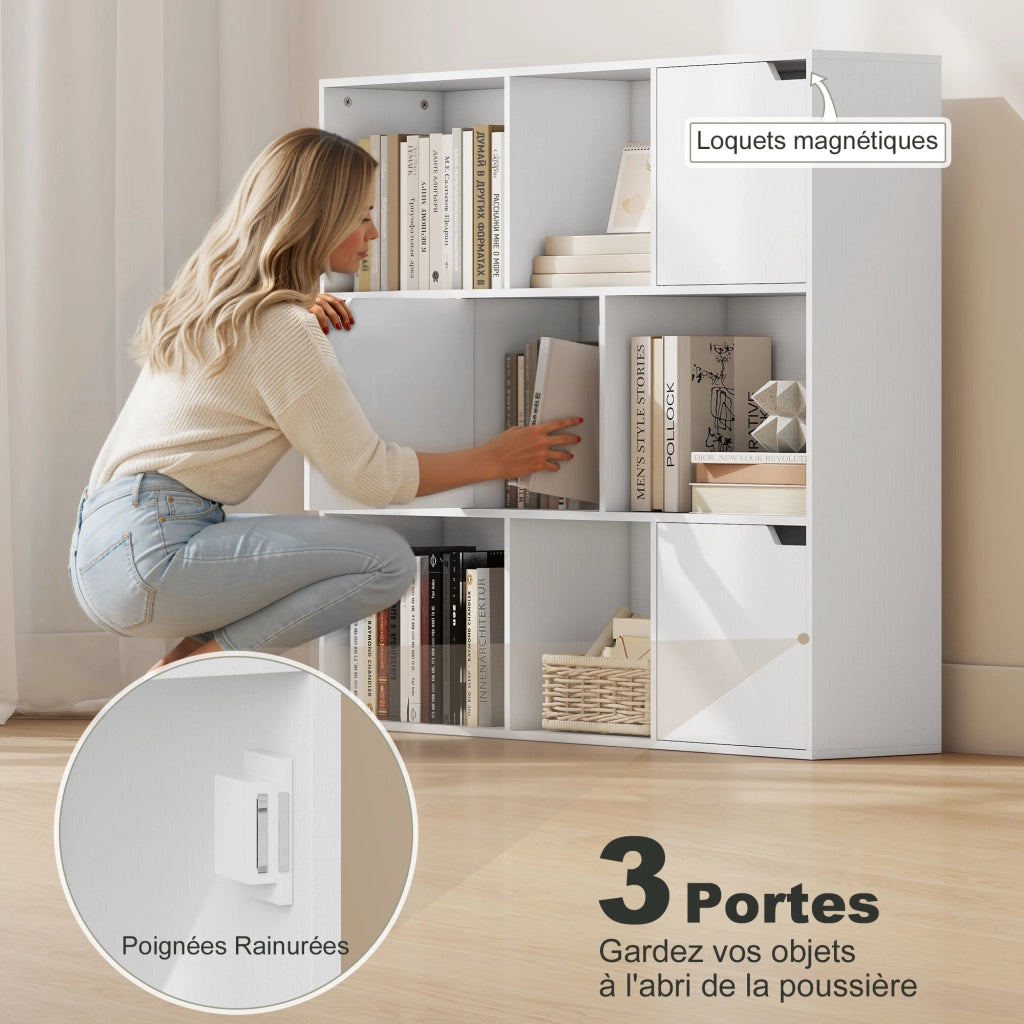 Libreria 9 cubi con ante e ripiani aperti ¨C zephmum ¨C bianco 106x24x95 cm