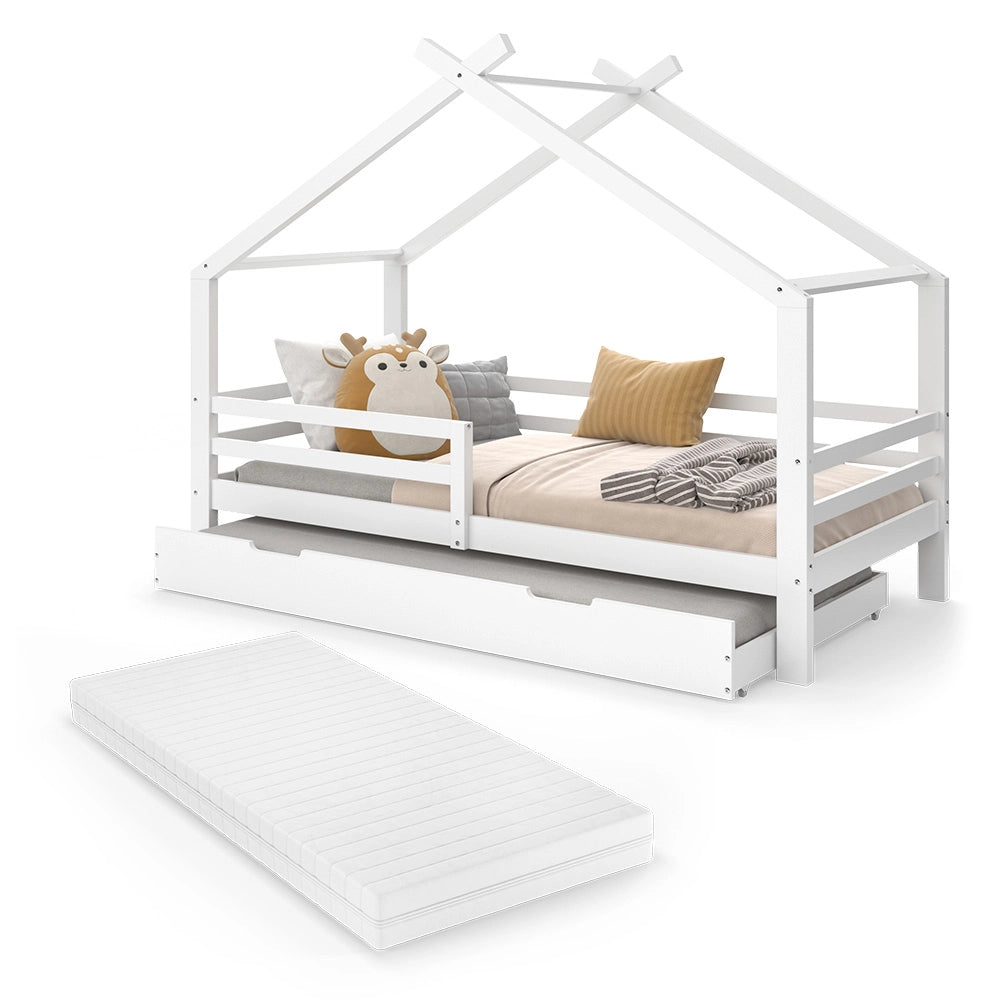 Vitalispa Letto montessori bambini Bianco 200 x 90 cm con letto e materasso per ospiti
