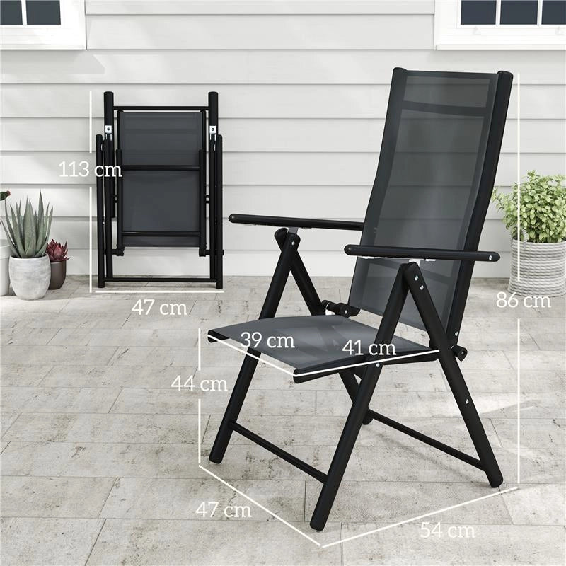 SET 4 SEDIE DA GIARDINO PIEGHEVOLI E TRASPIRANTI CON BRACCIOLI IN ACCIAIO E POLIESTERE 56X69X106 CM GRIGIO