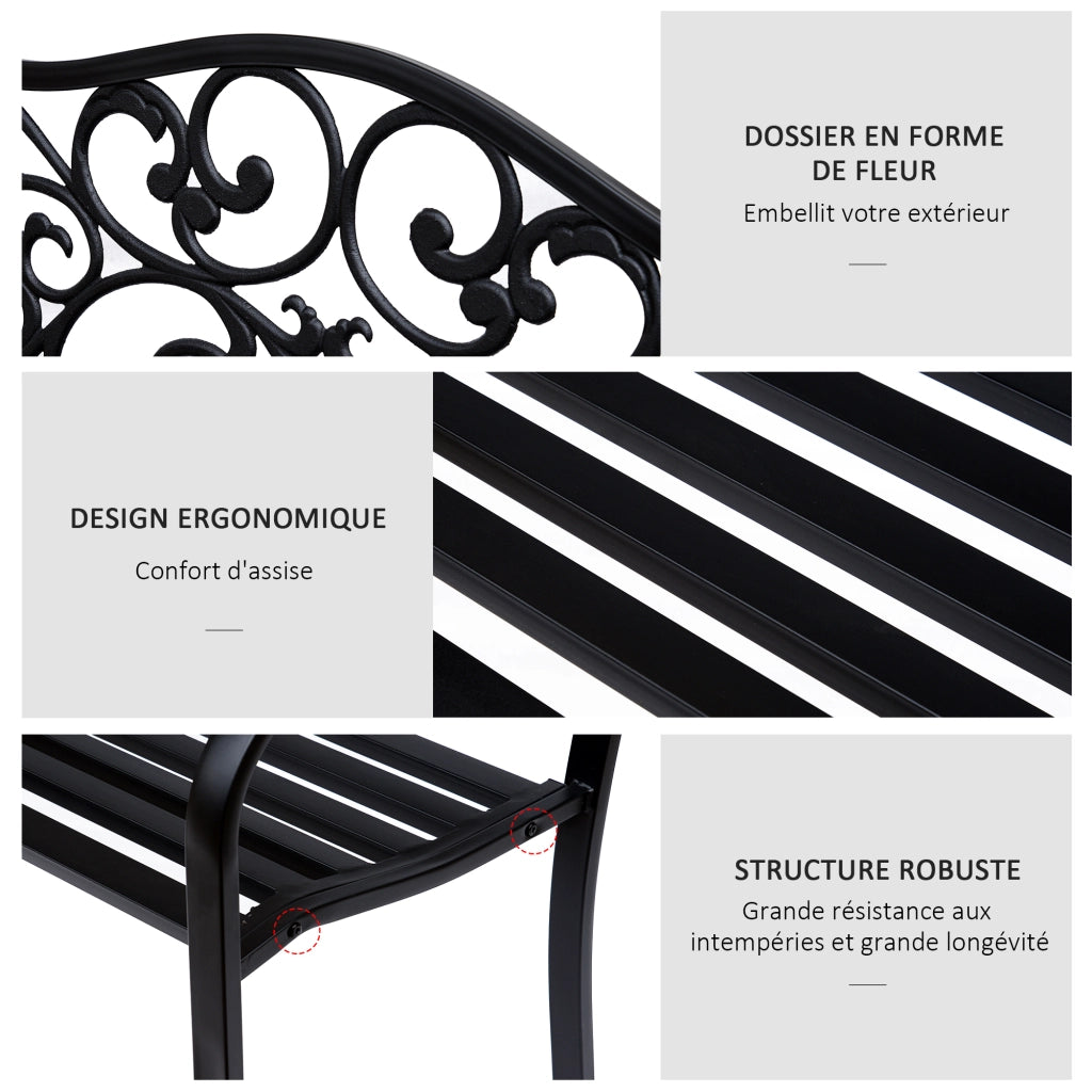Divano da giardino 3 posti ¨C zephmum ¨C metallo nero 127x60x85 cm