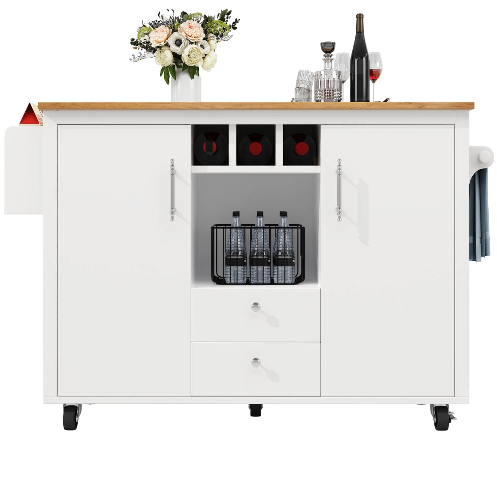 Isola da cucina con buffet - Zephmum- 120x73x92 cm, bianco/nero, ripiani regolabili