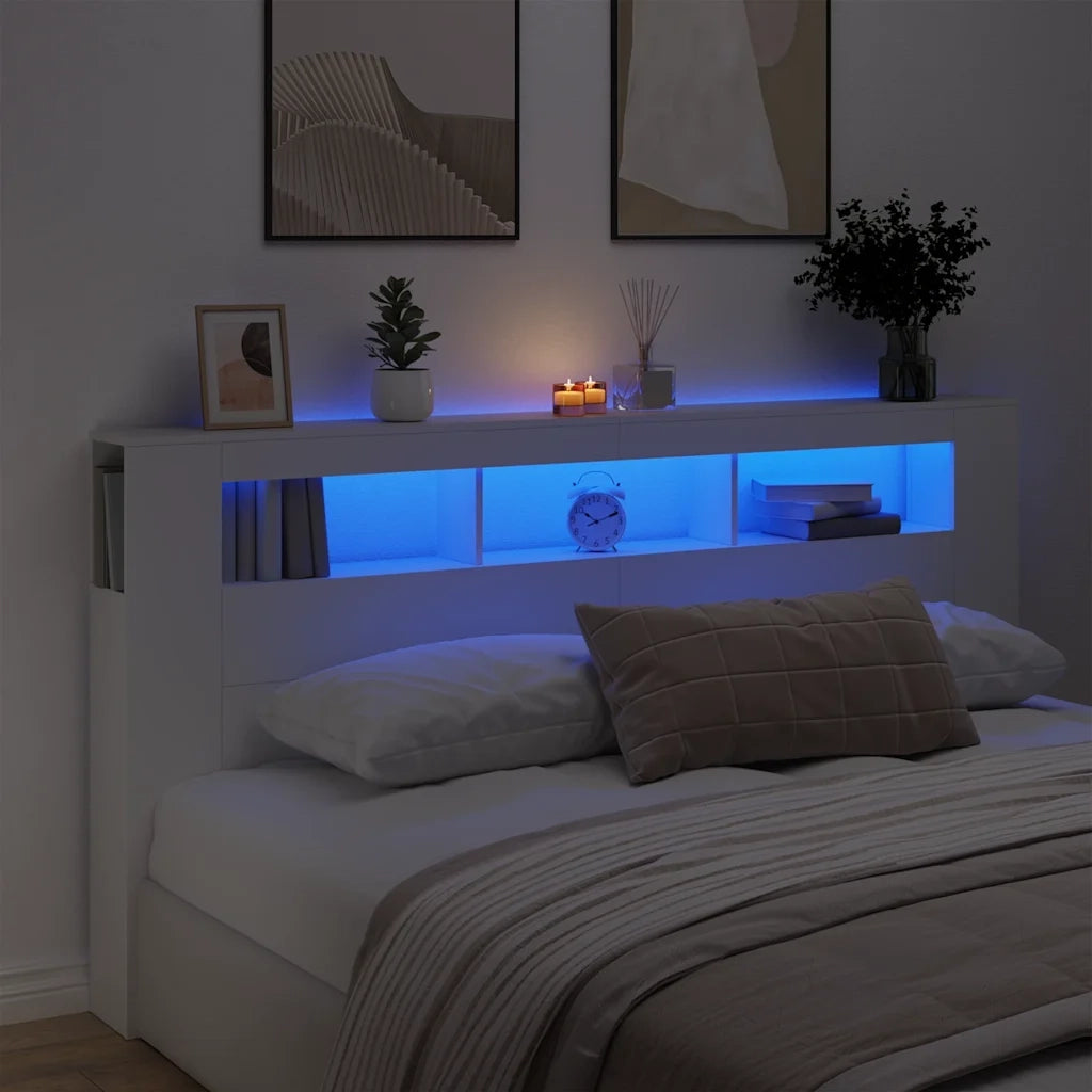 Testiera LED Bianca 200x18,5x103,5 cm Legno Multistrato 837365