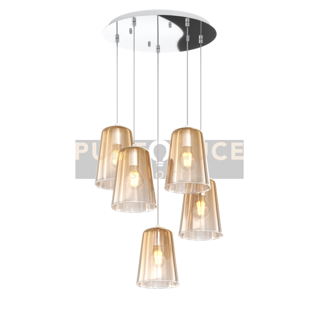 SOSPENSIONE CROMO TONDA 5 LUCI AMBRA 1164CR-S5 T-AM