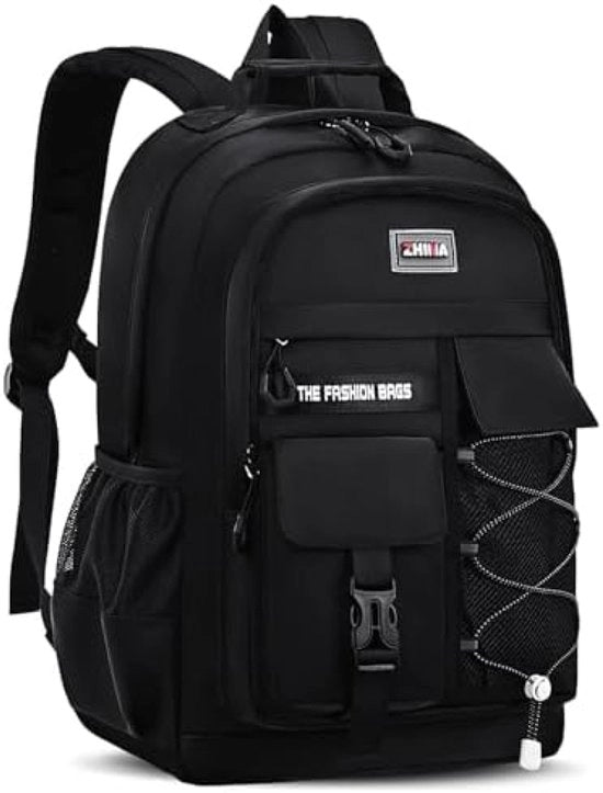 Zaino per ragazzi e adolescenti, grande zaino per scuola e liceo, impermeabile, con tasca per laptop da 15,6 pollici, design casual, 29 litri, nero