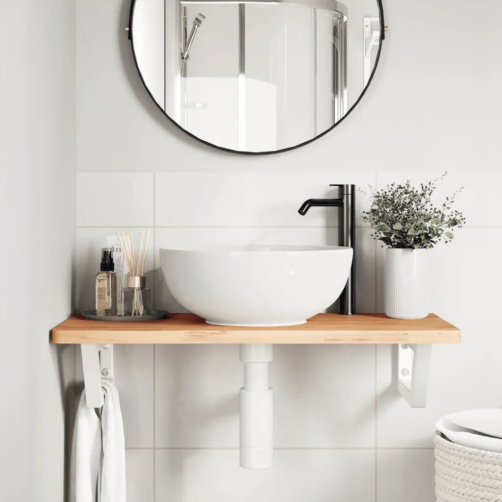 vidaXL Ripiano a Parete per Lavabo in Acciaio e Massello di Faggio